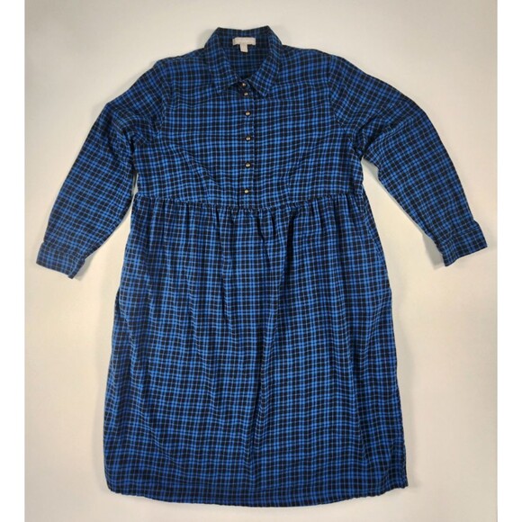 Woman Within Dresses & Skirts - Woman Within Dress Size 20W Plaid Flannel A-Line Shirtdress Blue & Black